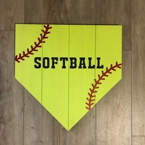 Softball wooden home plate wall decor